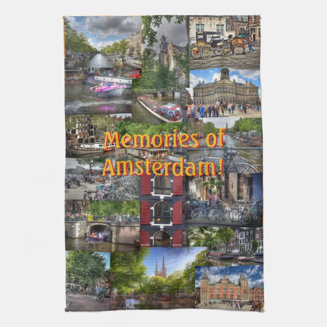 Memories of Amsterdam Photo Collage Tea Towel (Vertical)