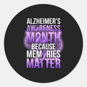 Memories purple ribbon alzheimer’s awareness month classic round sticker
