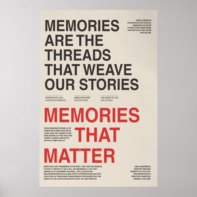 Memories Typography Poster Sentimental Wall Art (Front)