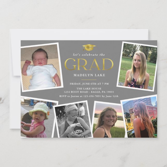 Memory Board Photo Collage Grad Party Invitation (Front)