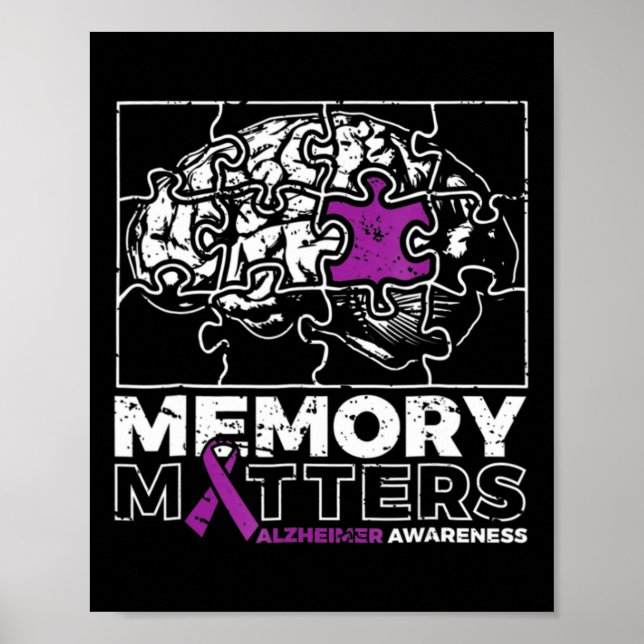 Memory Matter Purple Ribbon Brain Puzzle Alzheimer Poster (Front)
