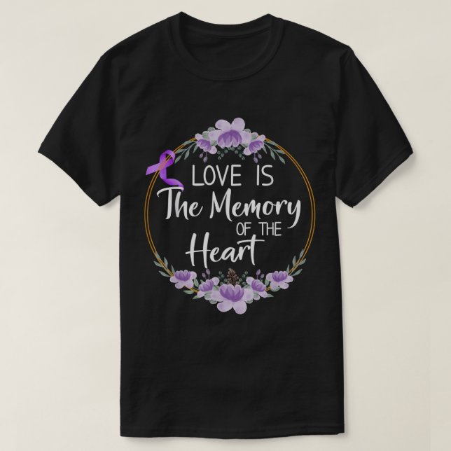 Memory Of Heart Alzheimer Awareness Purple Ribbon T-Shirt (Design Front)