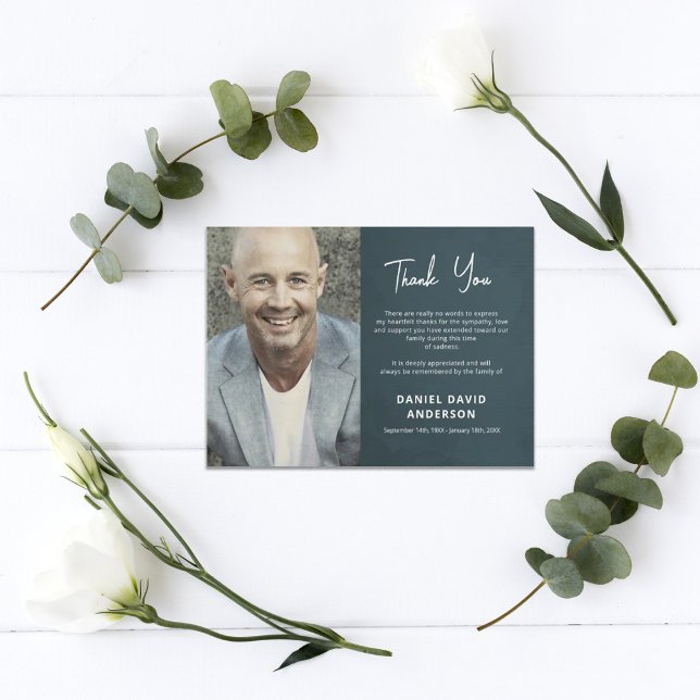 Memory Photo Minimalistic Grey Sympathy Thank You Card (Creator Uploaded)