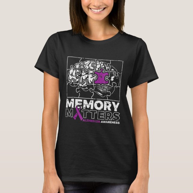 Memory Problem Purple Ribbon Brain Puzzle Heimerhe T-Shirt (Front)