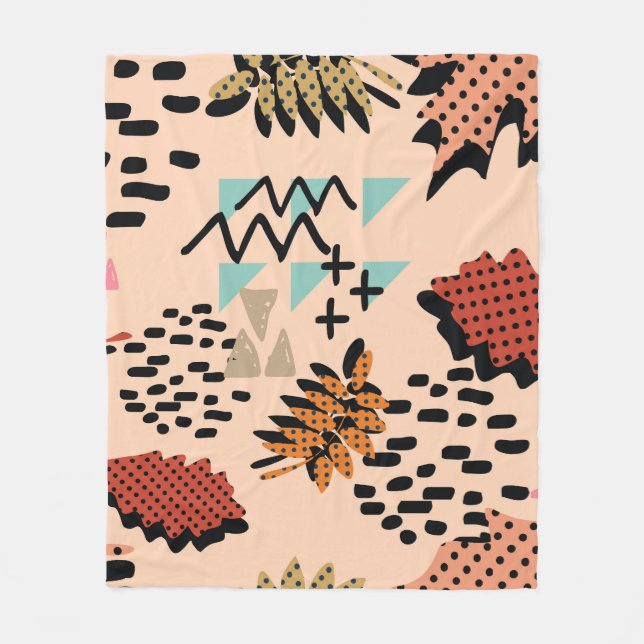 Memphis Autumn: Geometric Leaves Pattern Fleece Blanket (Front)