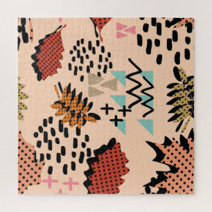 Memphis Autumn: Geometric Leaves Pattern Jigsaw Puzzle