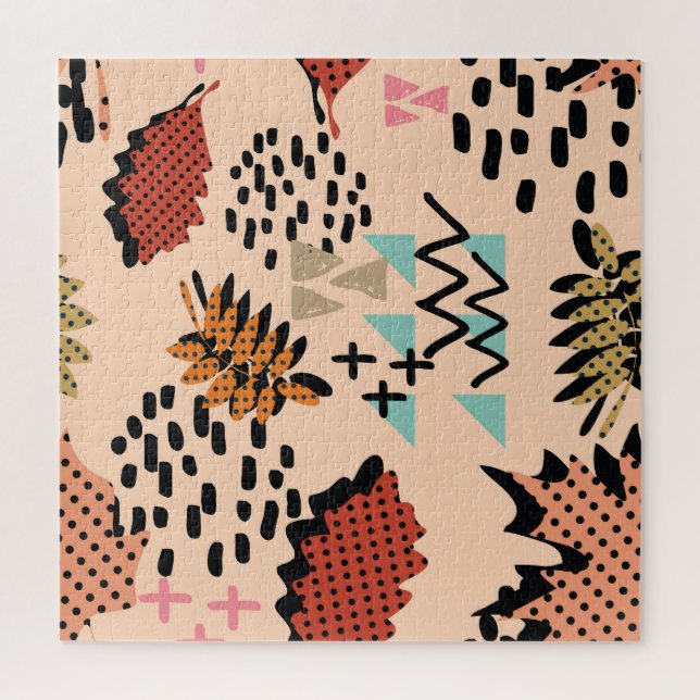 Memphis Autumn: Geometric Leaves Pattern Jigsaw Puzzle (Vertical)