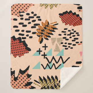 Memphis Autumn: Geometric Leaves Pattern Sherpa Blanket