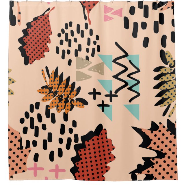 Memphis Autumn: Geometric Leaves Pattern Shower Curtain (Front)
