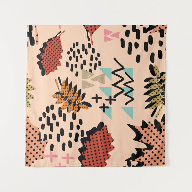 Memphis Autumn: Geometric Leaves Pattern Tapestry (Front)