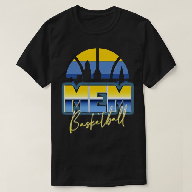 Memphis Basketball Retro 90s Chrome Skyline T-Shirt (Design Front)
