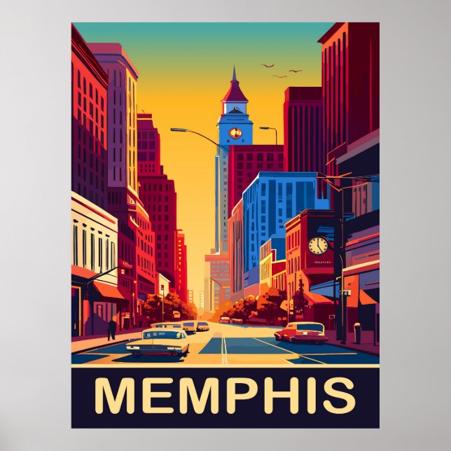 Memphis, City Streets, Travel Poster (Front)