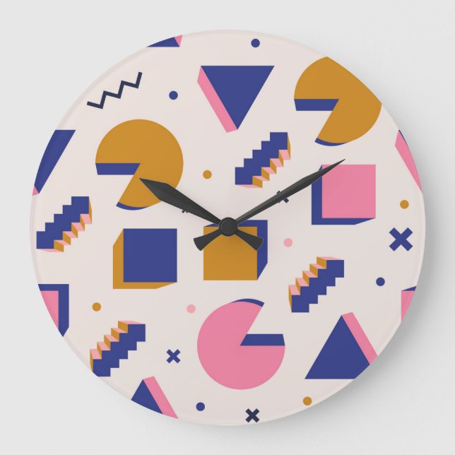 Memphis Geometry: 90s Fashion Seamless Large Clock (Front)