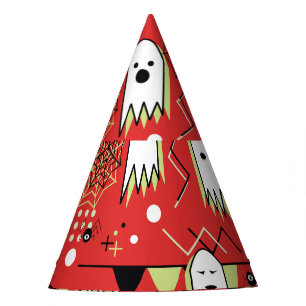 Memphis ghost: Halloween geometric pattern. Party Hat