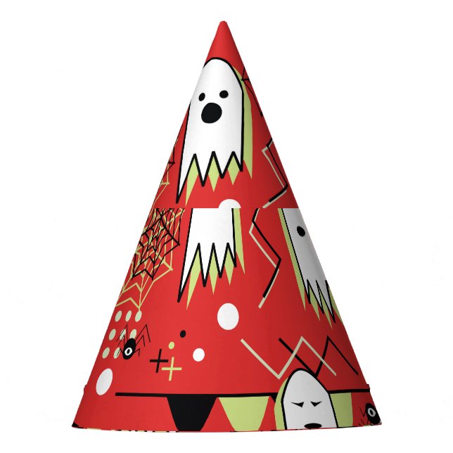 Memphis ghost: Halloween geometric pattern. Party Hat (Front)