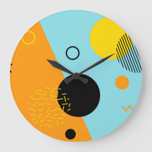 Memphis, hipster, trendy, cool illustration art large clock