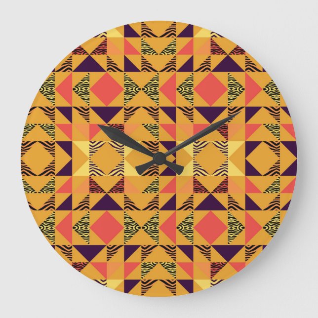 Memphis Pastel Triangle Abstract Pattern. Large Clock (Front)