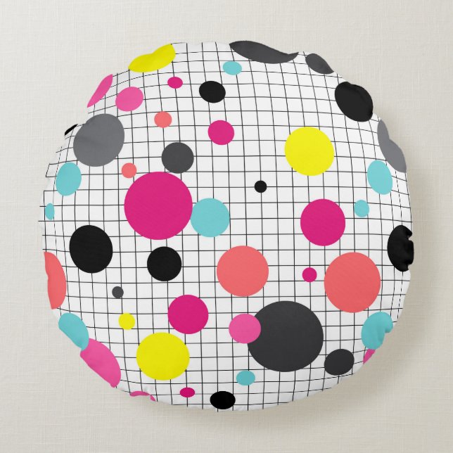 Memphis polka dots  round cushion (Front)