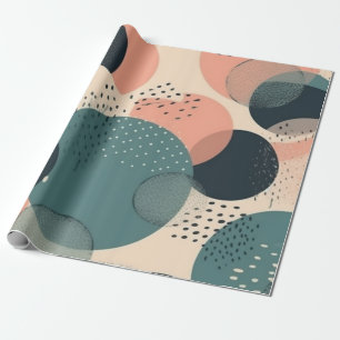 Memphis Revival Coral Navy Teal Abstract Wrapping Paper