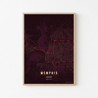 Memphis Ruby Map Print Tennessee Poster Wall Art