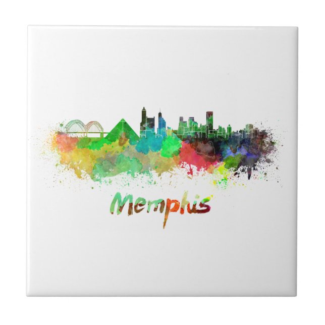 Memphis skyline in watercolor tile (Front)