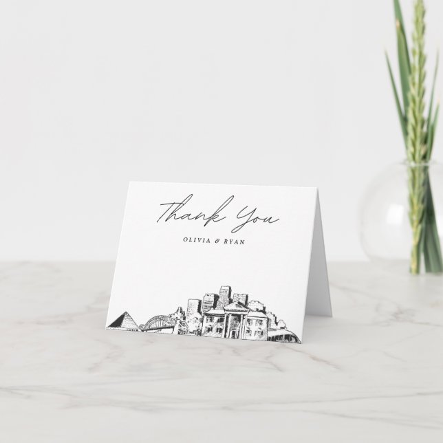 Memphis Skyline Sketch Blank Thank You Card (Front)