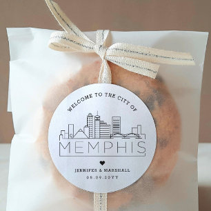 Memphis Skyline   Wedding Welcome Message  Classic Round Sticker