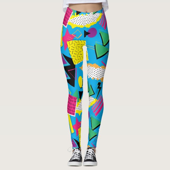 Memphis Style 80s Geometric Bright Colour Pattern Leggings (Front)