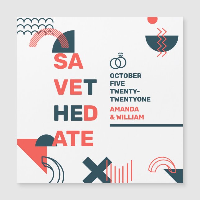 Memphis Style Abstract Red & Blue Wedding (Front)