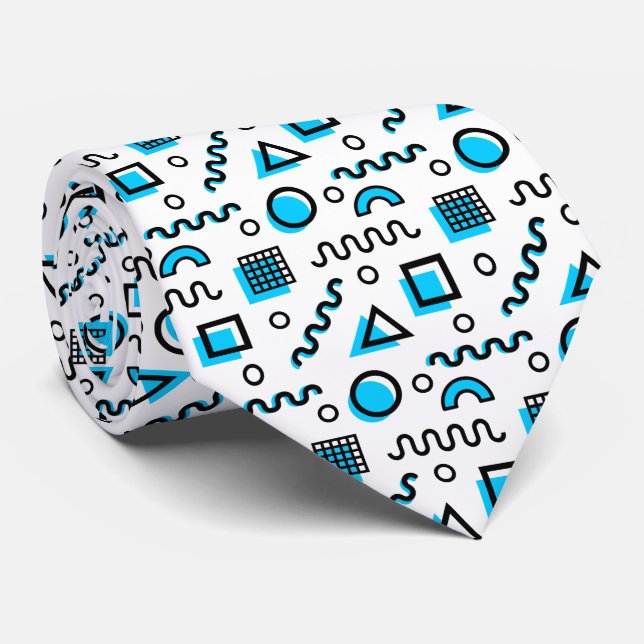 Memphis Style Geometric Pattern 110719 - Sky Blue Tie (Rolled)