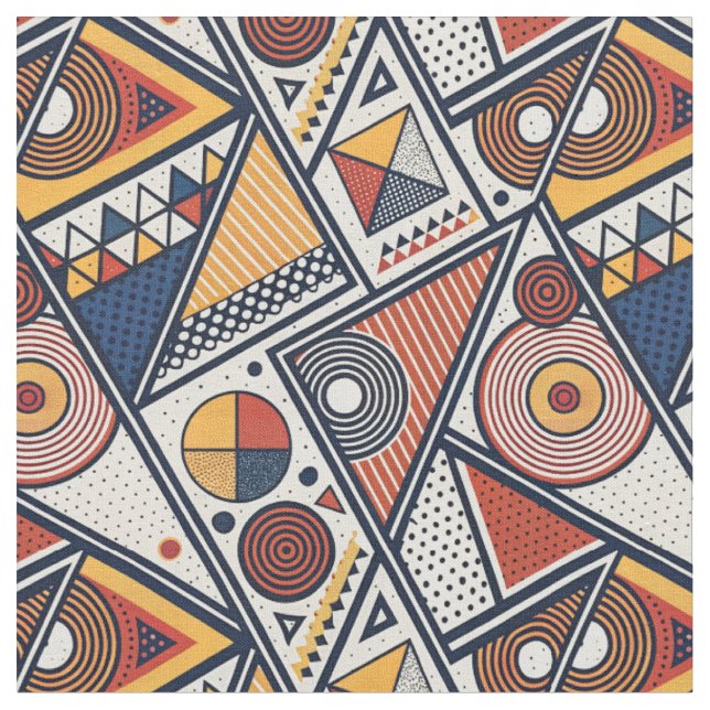 Memphis Style Geometric Shapes & Lines Pattern Art Fabric (Close Up)