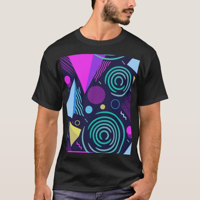 Memphis Style Geometric Shapes T-Shirt (Front)
