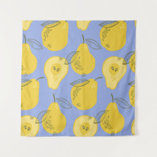 Memphis style pears: blue background. tapestry