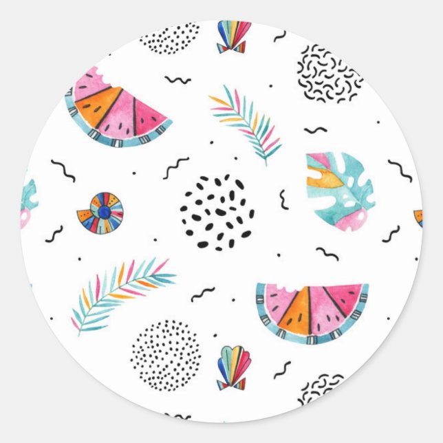 Memphis Style Tropical Summer Pattern Classic Round Sticker (Front)
