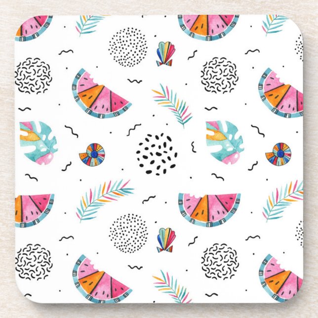 Memphis Style Tropical Summer Pattern Coaster (Front)