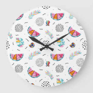 Memphis Style Tropical Summer Pattern Large Clock