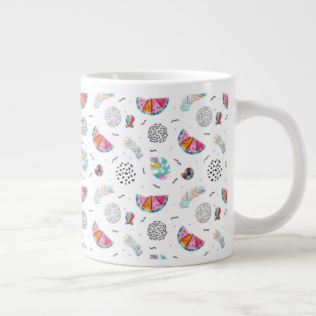 Memphis Style Tropical Summer Pattern Large Coffee Mug (Right)