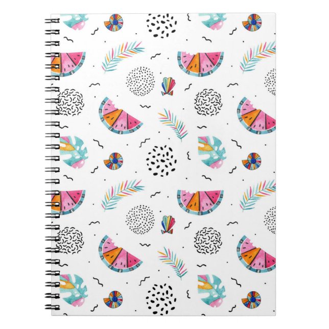 Memphis Style Tropical Summer Pattern Spiral Notebook (Front)