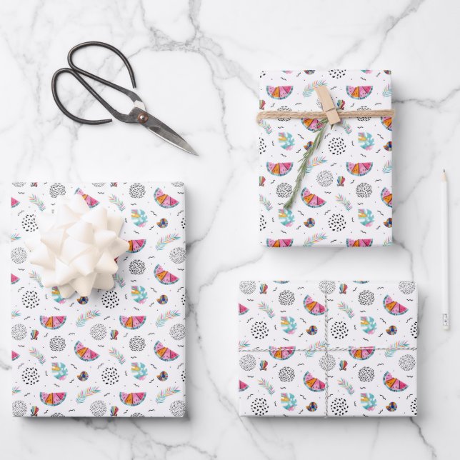 Memphis Style Tropical Summer Pattern Wrapping Paper Sheet (Front)
