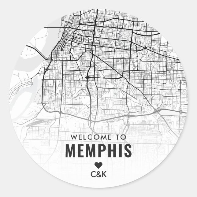 Memphis, Tennessee City Map | Wedding Welcome Classic Round Sticker (Front)