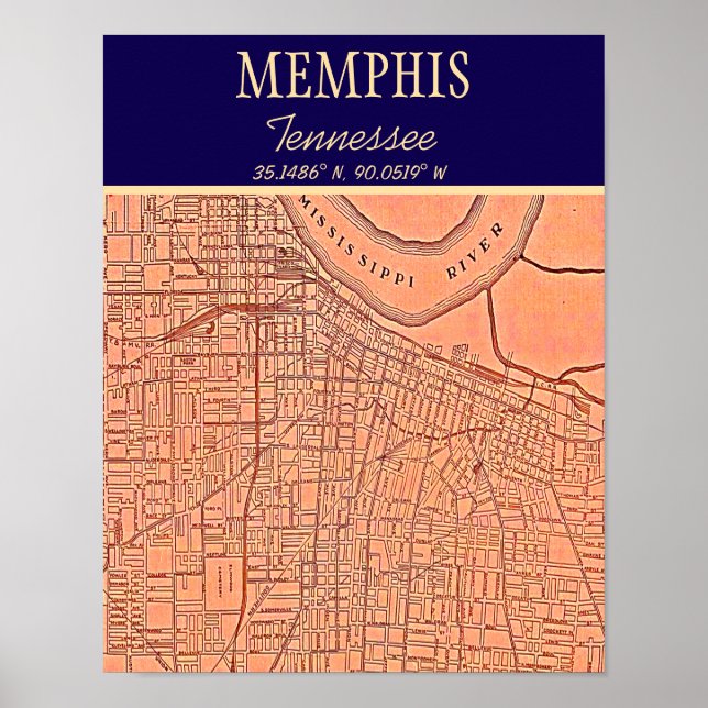 Memphis Tennessee Map Poster (Front)