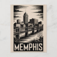 Memphis Tennessee Skyline Black White Woodcut