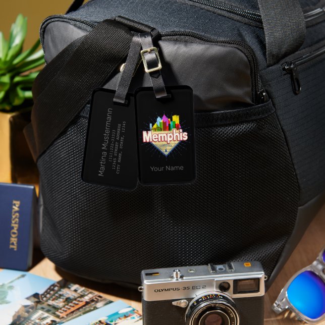 Memphis Tennessee United States Retro Skyline Luggage Tag (Front & Back)