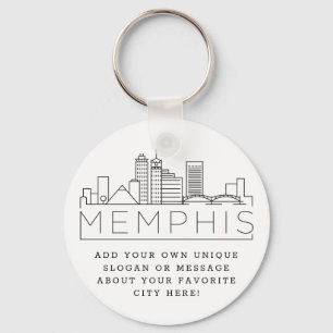 Memphis, TN Stylized Skyline   Custom Slogan Key Ring