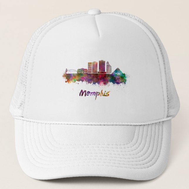 Memphis V2 skyline in watercolor Trucker Hat (Front)