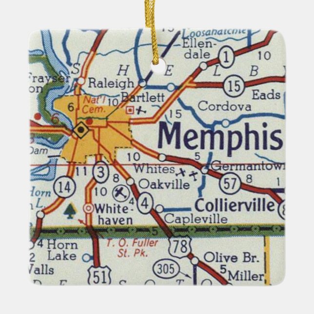 Memphis Vintage Map Ceramic Ornament (Front)