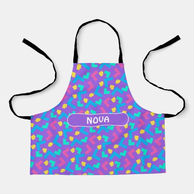 Memphis Violet Blue Minimal Pattern Apron (Front)