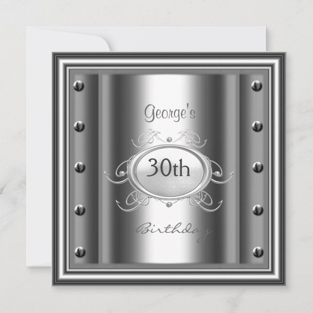 Men 30th Chrome Birthday Party Chrome Invitation (Front)