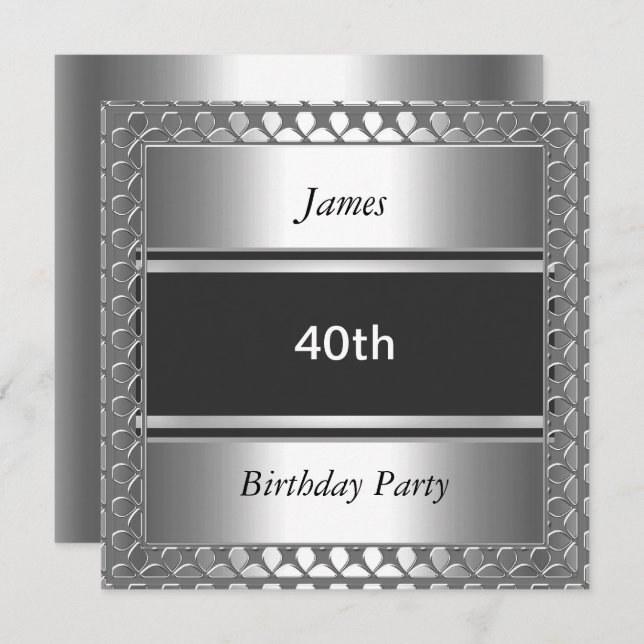Men 40th Birthday Party Silver  Invitation (Front/Back)