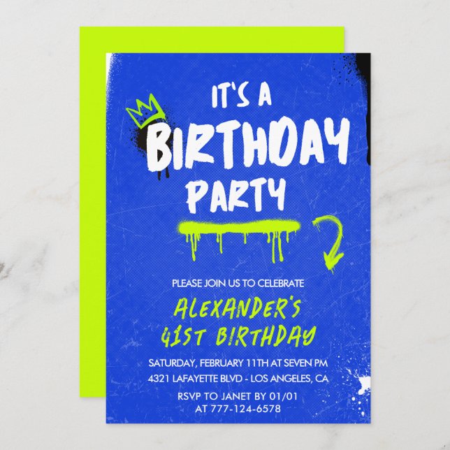Men 41st birthday invitations Graffiti Spray paint (Front/Back)